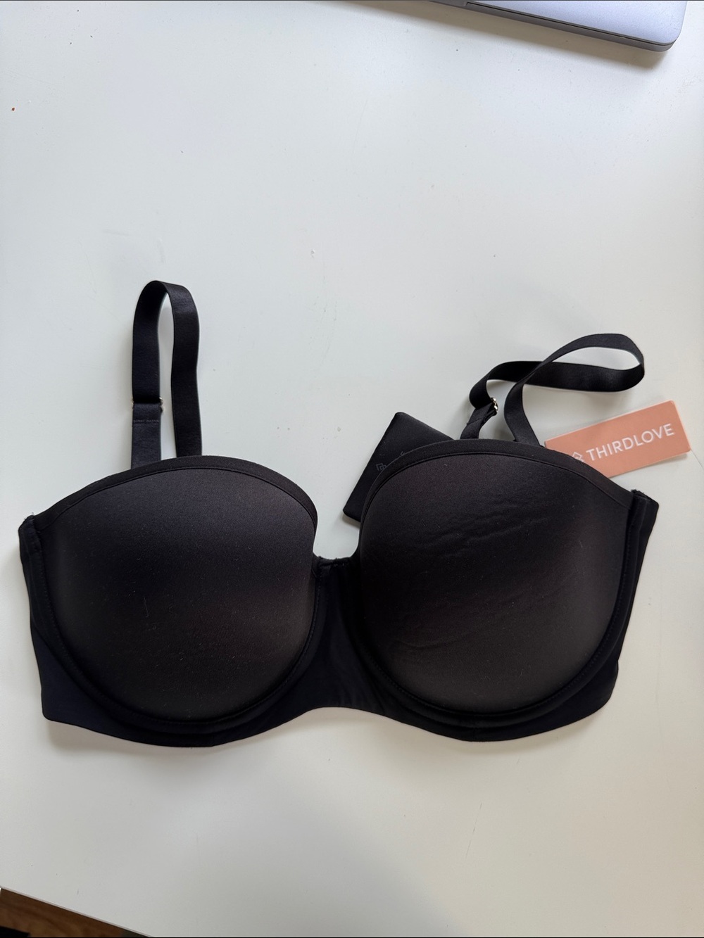 ThirdLove Black Convertible Strapless T-Shirt Bra with Removable Straps Size 32F